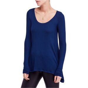 Free People January Basic Scoopneck Swing Ribbed Tunic Long Sleeve Shirt Blue XS